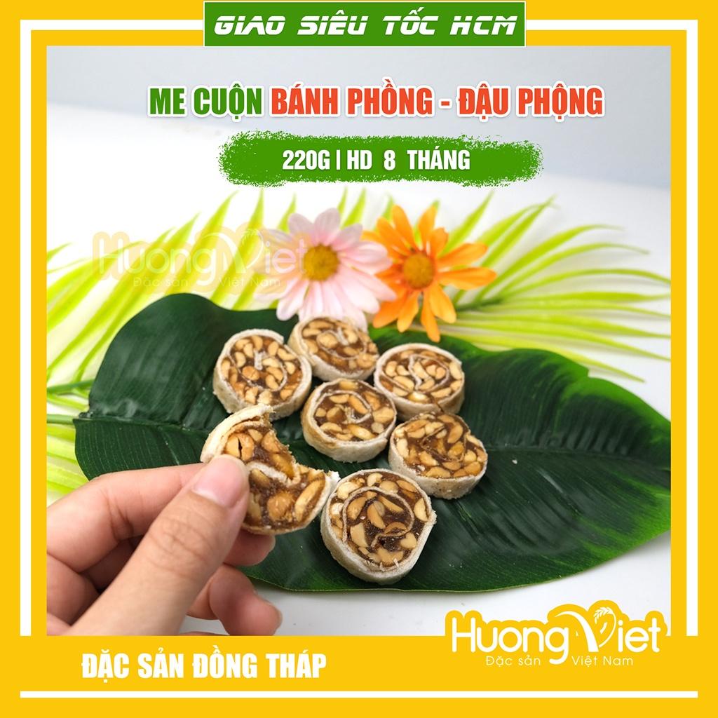 Kẹo me, mứt me cuộn bánh tráng đậu phộng hộp 220g, đặc sản Đồng Tháp Tư Bông, bánh kẹo đồ ăn vặt Sài Gòn