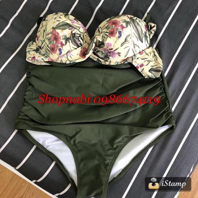 Bikini hoa phối quần rêu siêu sang