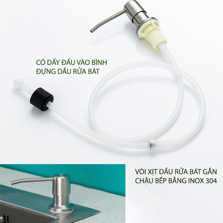 Đầu xịt dầu rửa chén bát gắn chậu bếp, làm bằng inox 304, có ống mềm nối với bình đựng dầu rửa