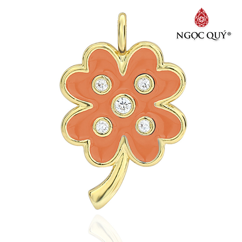 Charm treo hợp kim hình cỏ bốn lá đính đá - Ngọc Quý Gemstones