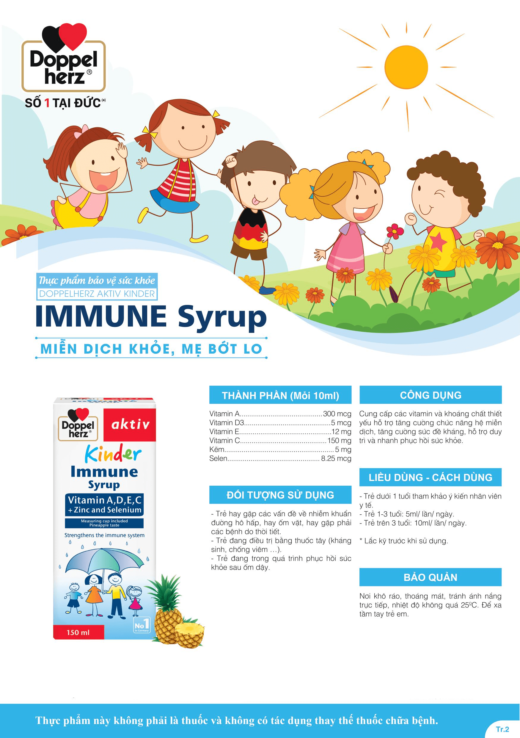 Siro tăng đề kháng cho bé Doppelherz Kinder Immune Syrup hỗ trợ phòng ngừa ốm vặt cho bé (Chai 150ml)