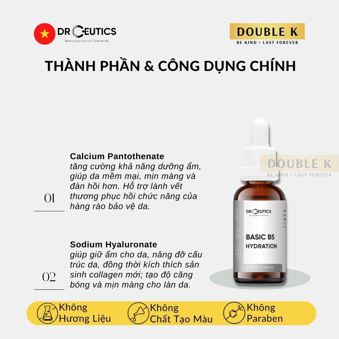 DrCeutics Basic B5 Hydration - Serum Làm Dịu Tăng Cường Độ Ẩm Cho Da Dầu Mụn - Double K