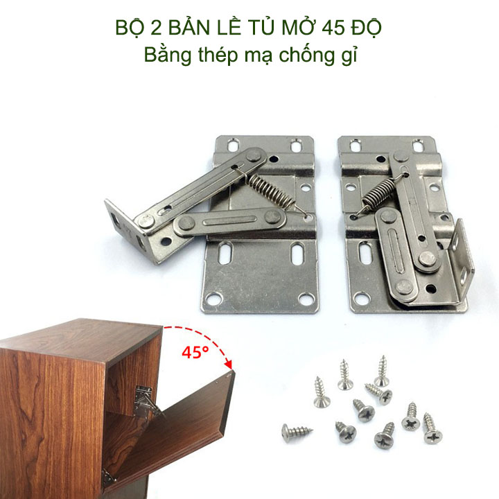 Bộ 2 bản lề tủ 45 độ, bằng thép mạ niken chống gỉ, dùng chỏ tủ bếp, tủ giày