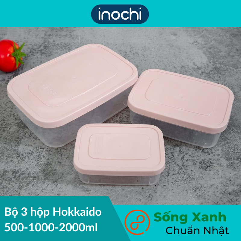 Bộ 3 hộp thực phẩm chữ nhật Hokkaido 500-1000-2000ml - Giao màu ngẫu nhiên