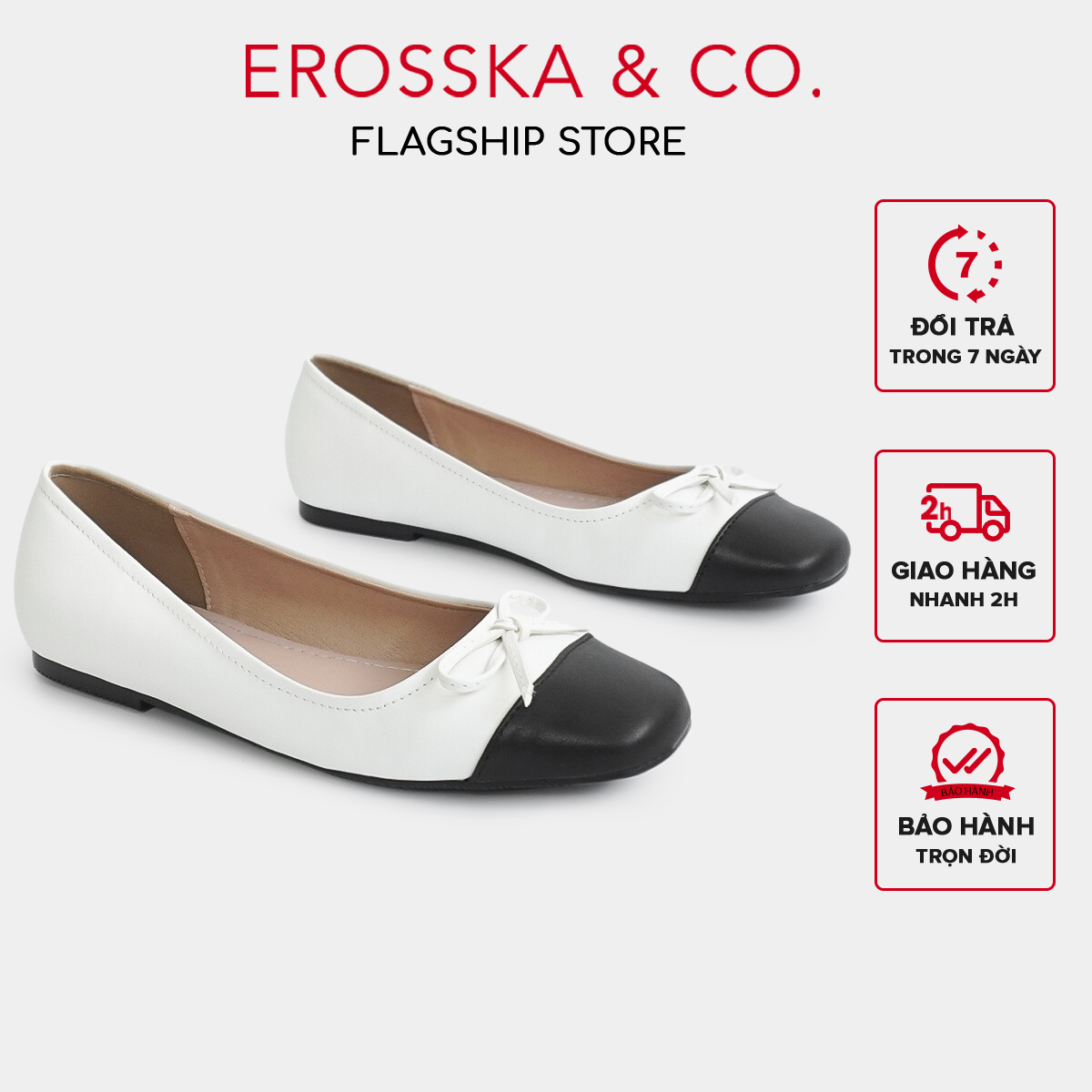 Erosska - Giày búp bê nữ đế bệt mũi tròn đính nơ xinh xắn - EF014