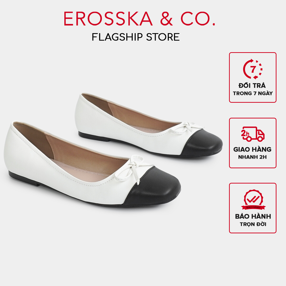 Erosska - Giày búp bê nữ đế bệt mũi tròn đính nơ xinh xắn - EF014