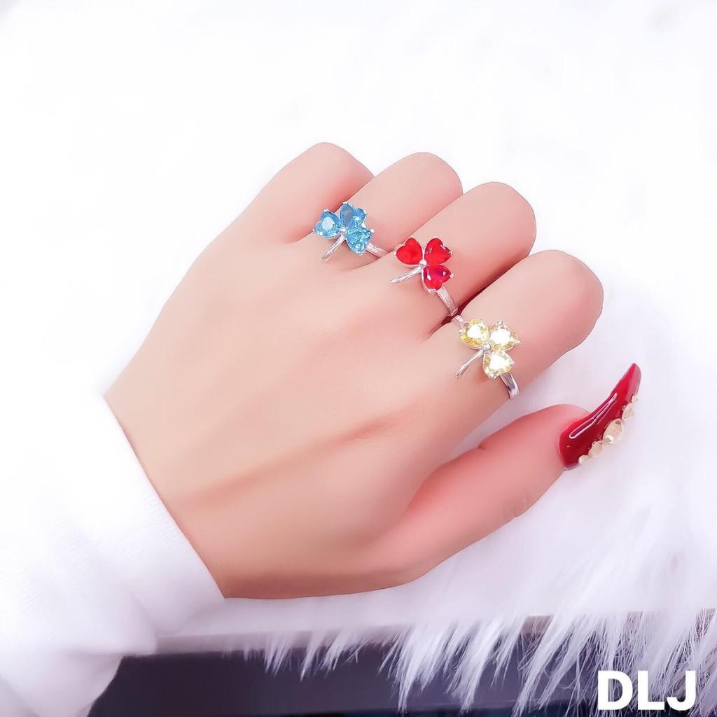 NHẪN NỮ BẠC TA - NHẪN CỎ 3 LÁ ĐỦ MÀU