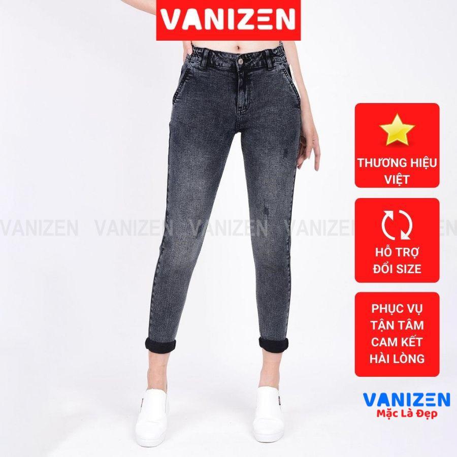 Quần jean nữ ống rộng baggy đẹp lưng cao cạp bán chun xám xước hàng cao cấp mã 450 VANIZEN