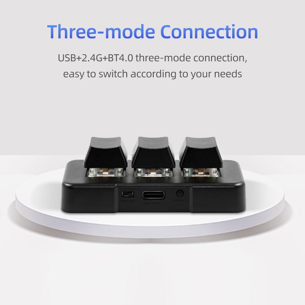 MK321-Pro 3-key Mini Customized Keyboard with Mechanical Blue Switch USB+2.4G+BT Connection for Office Game Multimedia White