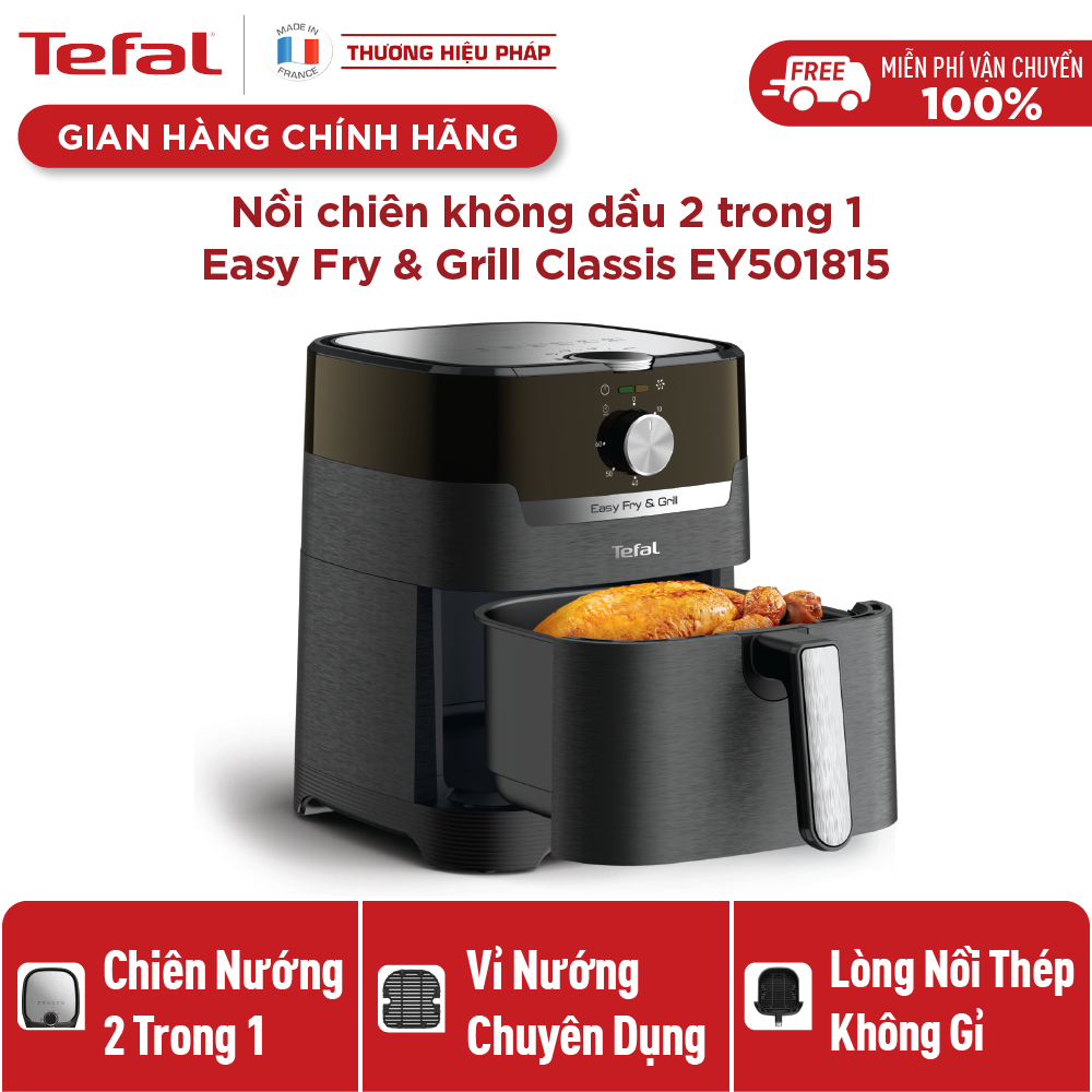 Nồi chiên, nướng không dầu cơ Tefal 2 trong 1 EY501815, Dung tích lòng nồi 4.6L / sử dụng 4.2L /1.2kg- Hàng chính hãng