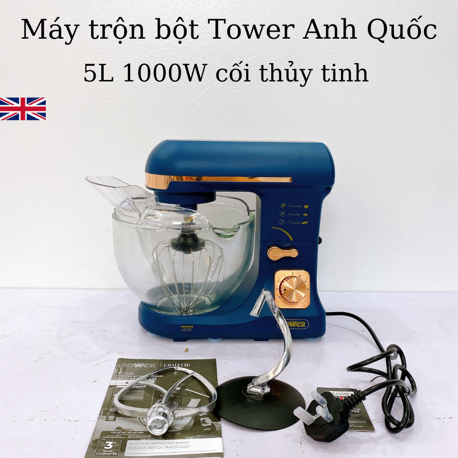 Máy trộn bột TOWER 5L 1000W thố thủy tinh - thương hiệu Anh Quốc - Hàng chính hãng