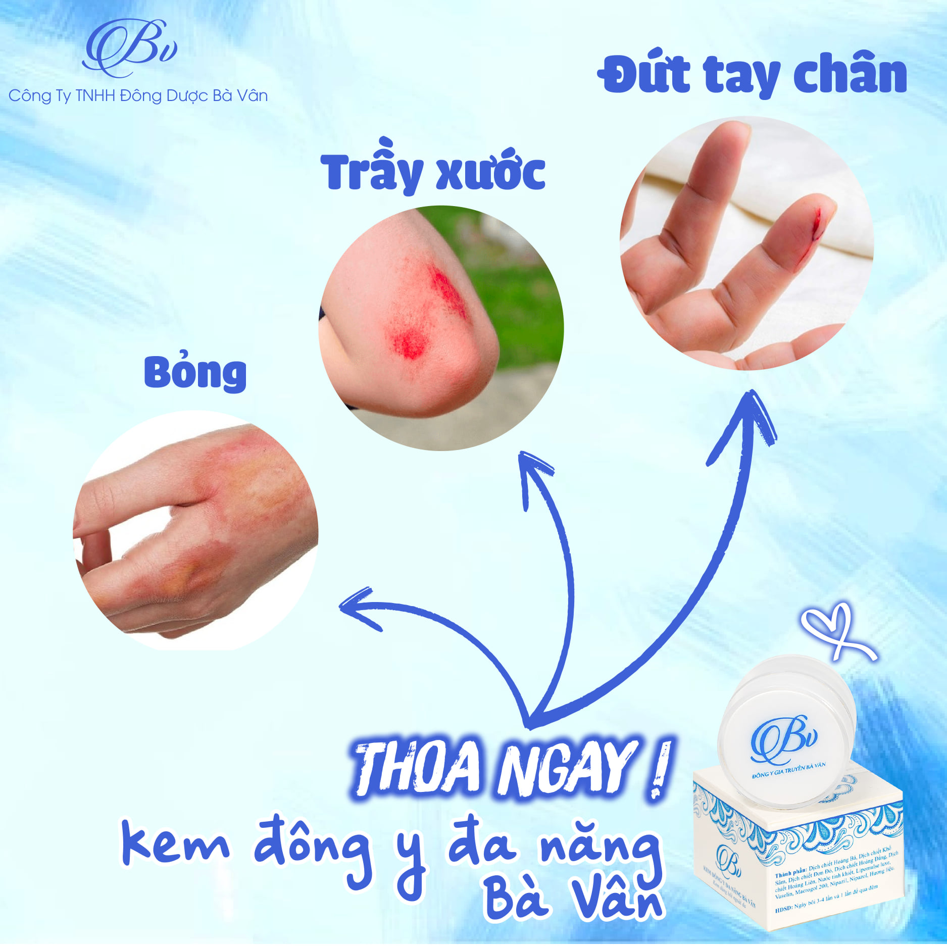 Kem Đông Y Đa Năng Bà Vân, Ngăn Ngừa Tất Cả Các Vấn Đề Về Da Cho Bé như: Rôm sẩy, hăm bỉm, mẩn ngứa, mụn nhọt, muỗi đốt, côn trùng cắn, nhiệt miệng... - Sản phẩm của đông dược Bà Vân