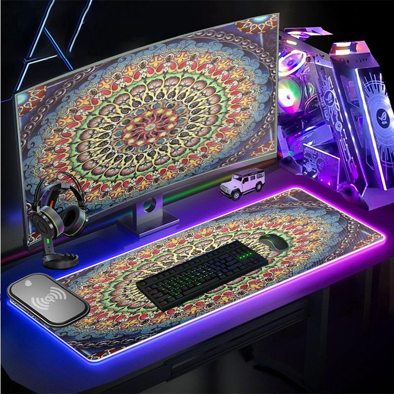 Phong cách mới nhất của Thổ Nhĩ Kỳ Thảm Ba Tư Thổ Nhĩ Kỳ Đèn bầu không khí RGB Phát sáng giao hưởng Bàn di chuột trò chơi quá khổ Tấm lót bàn phím sạc nhanh 15W