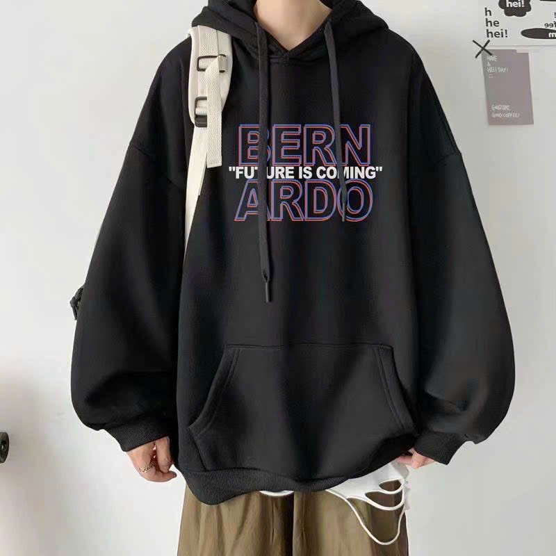 Áo Hoodie unisex in chữ BERN ARDO là điểm nhấn, chất nỉ bông 2 lớp, mũ 2 lớp dày dặn, phong cách ullzang, Áo hoodie in chữ 3D cool ngầu trắng đen