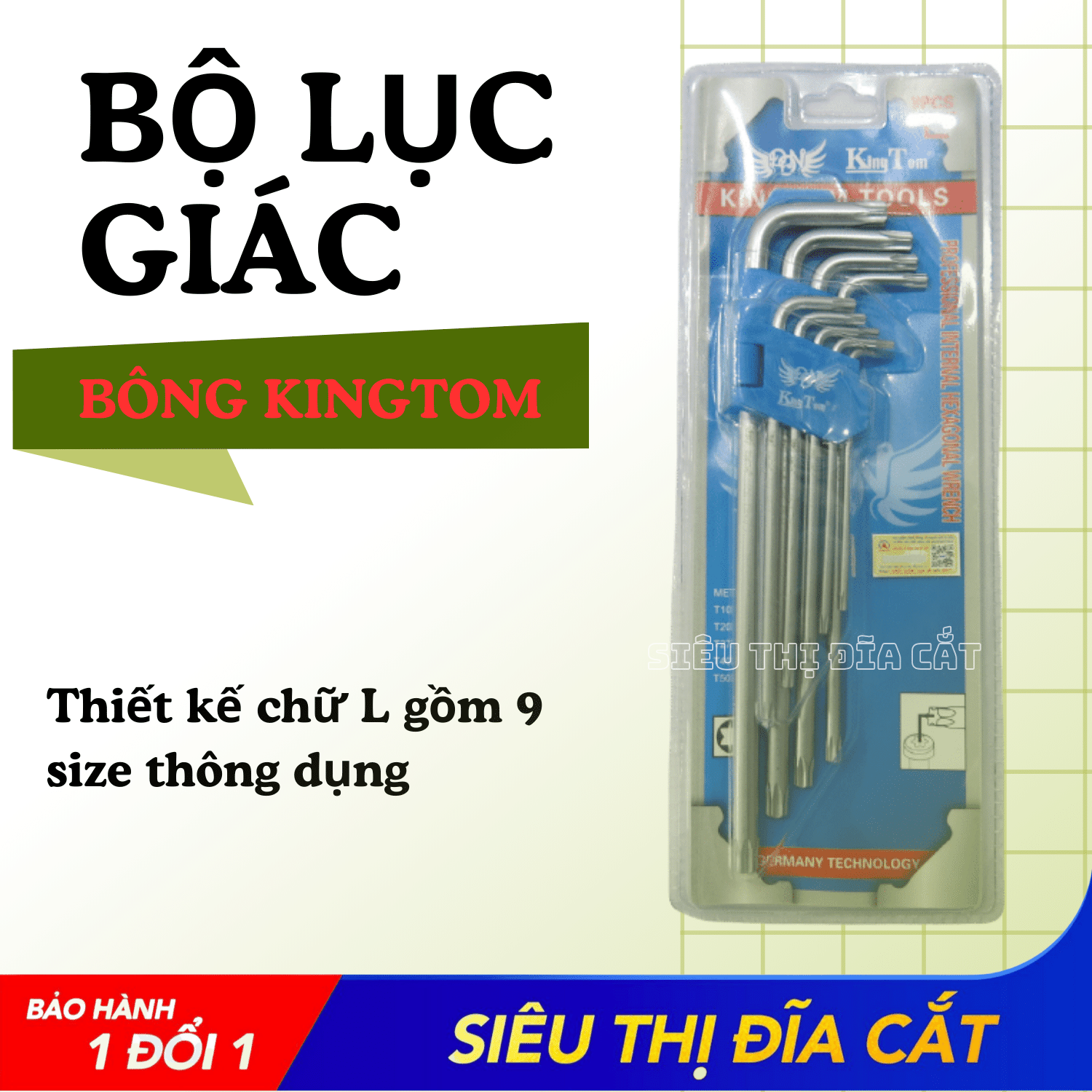 Bộ Lục Giác Bông KingTom (size L, 9 món)