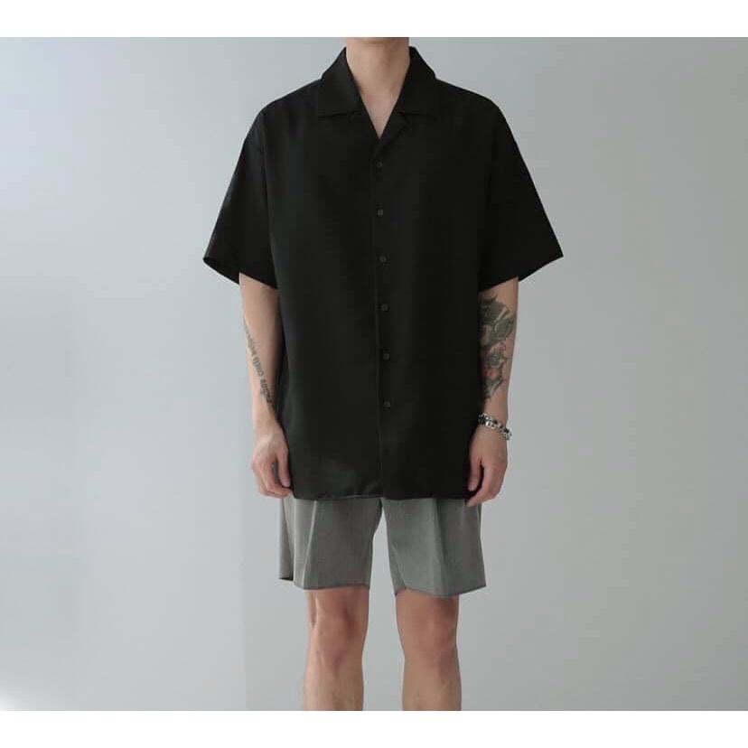 Áo Sơ Mi Trơn thun Cổ Vest Tay Ngắn Nam Cho Tomboy Trắng Đen Form Rộng Bigsize 100kg Unisex Cao Cấp Công Sở Nguyễn Nguyên