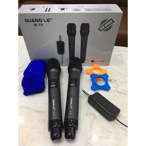 Bộ 2 micro karaoke không dây w15 - hát karaoke gia đình, độ thu giọng chuẩn, âm thanh vượt trội