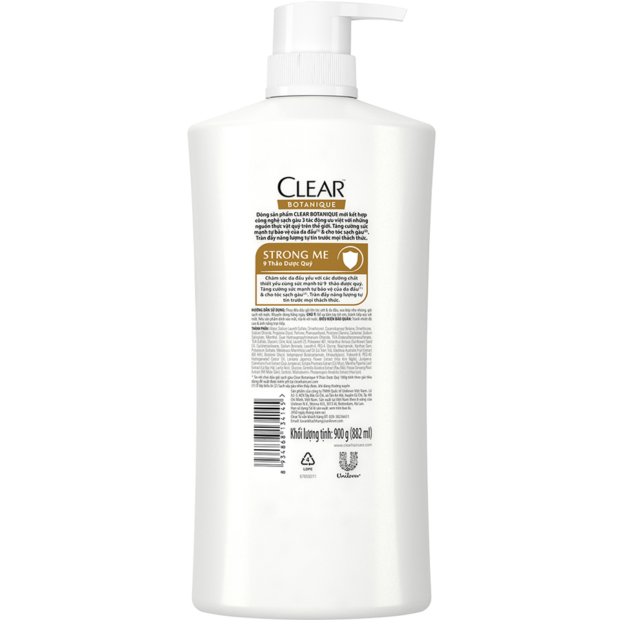Dầu Gội Clear Botanique 9 Thảo Dược Cho Da Đầu Yếu 900g