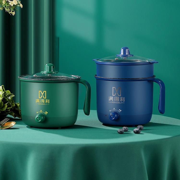 Nồi lẩu mini xanh đa năng 2 tầng điện núm xoay 2 nấc nhiệt kèm giá hấp 1,8L