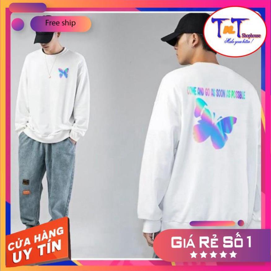 AS08 Áo Sweater Con Bướm Phản Quang, Aó Nỉ Dài Tay Nam Nữ Cá Tính, phong cách thể thao, thoải mái