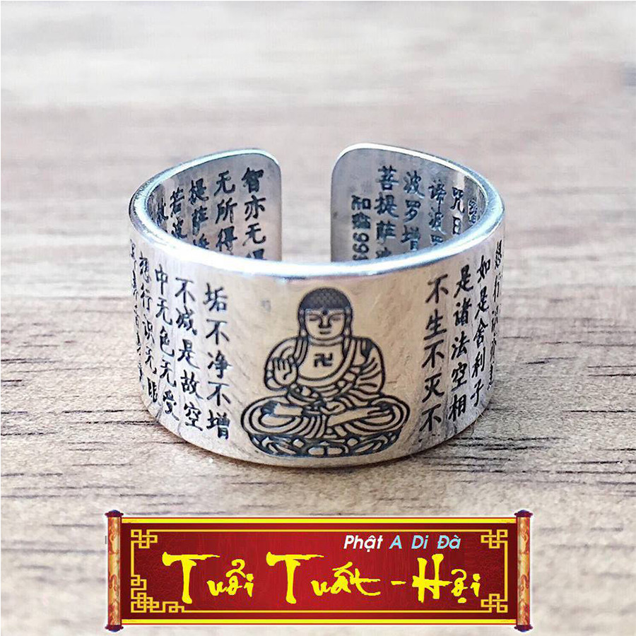 Nhẫn Bát Nhã Tâm Kinh- Phật Hộ Mệnh cho Nam Tuổi Tuất Mệnh Thủy Bạc Thái 9999 AKO1