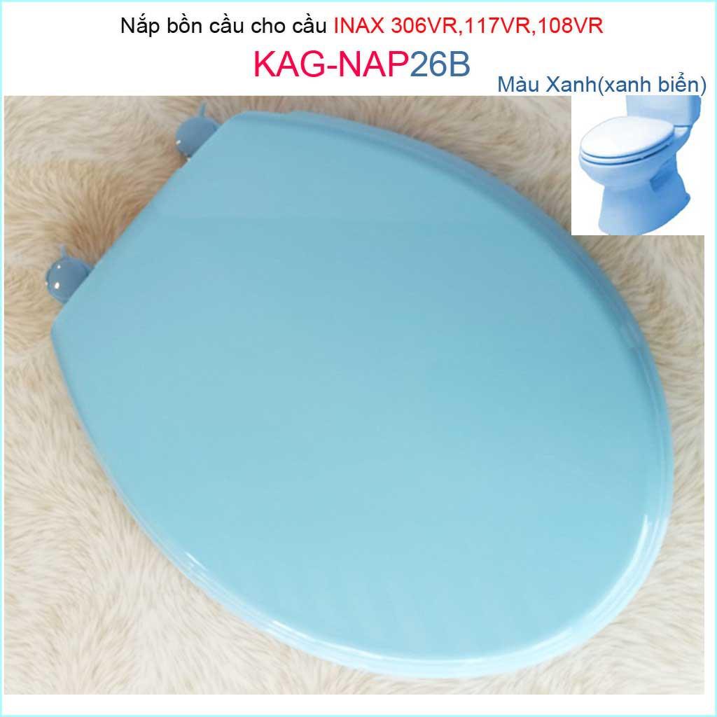 Nắp đậy bồn cầu KAG-NAP26B Inax cho C117-C306-C108, nắp bồn cầu 2 khối nhựa dày xanh biển bóng đẹp