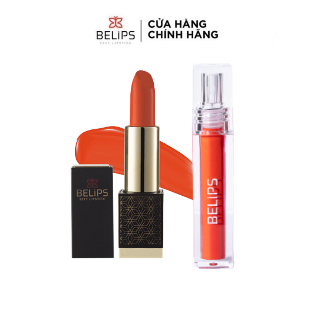 Bộ đôi son thỏi Belips Sexy Lipstick 11 Scarlet Red + son kem lì Belips City At Night C01 Muse Orange