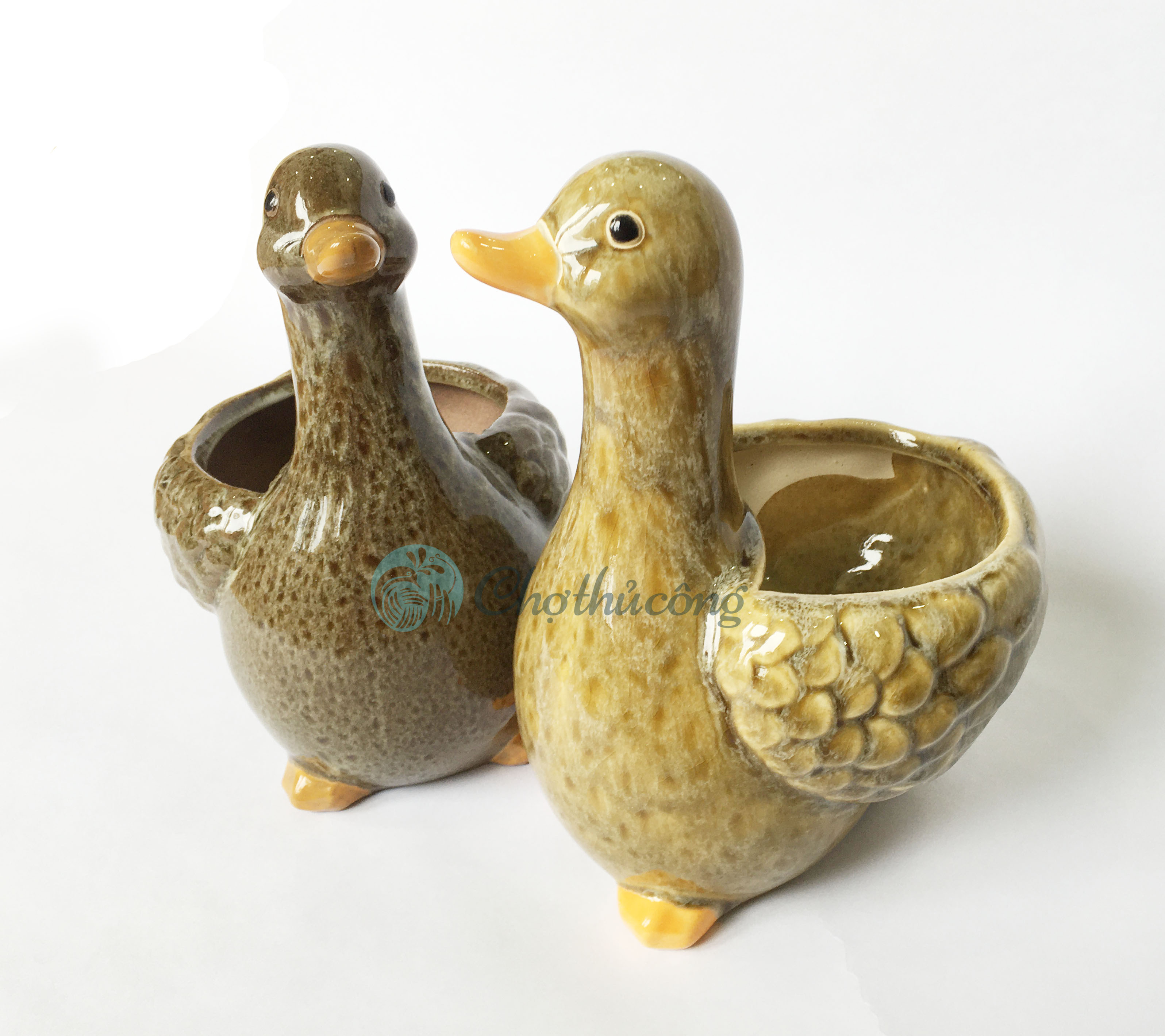 Vịt gốm tráng men - Chậu tượng gốm xinh xắn có lỗ dùng trồng cây, trang trí, decor sân vườn
