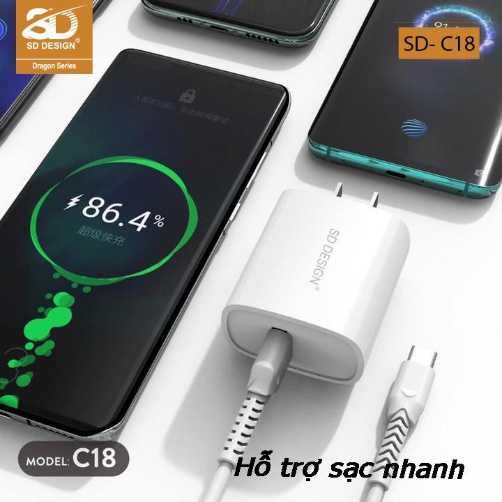 Củ sạc SD DESIGN C18 tương thích tất cả các thiết bị di động : i.ph, ss. Bảo hành 1 đổi 1