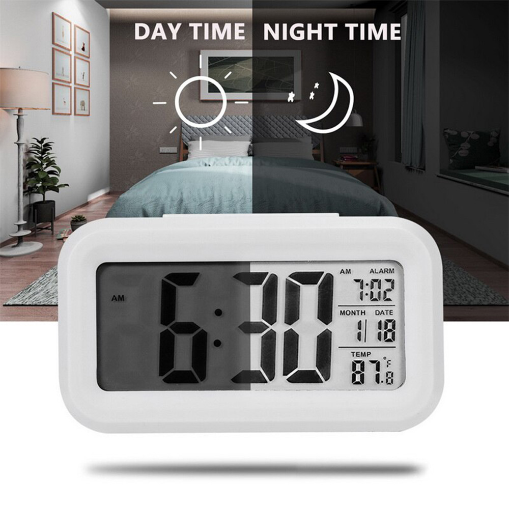 CHH1019 Đồng hồ báo thức kỹ thuật số thông minh có nút Báo lại ngày và nhiệt độ ở trên cùng Đồng hồ để bàn hình chữ nhật chạy bằng pin