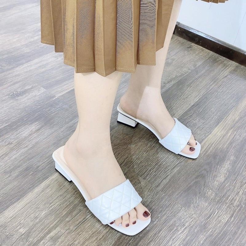 Dép cao gót nữ 3p quai ngang trần chỉ đơn giản thanh lịch