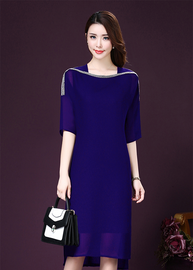 Đầm Suông Cổ Truyền Đính Cườm Sang Trọng D365