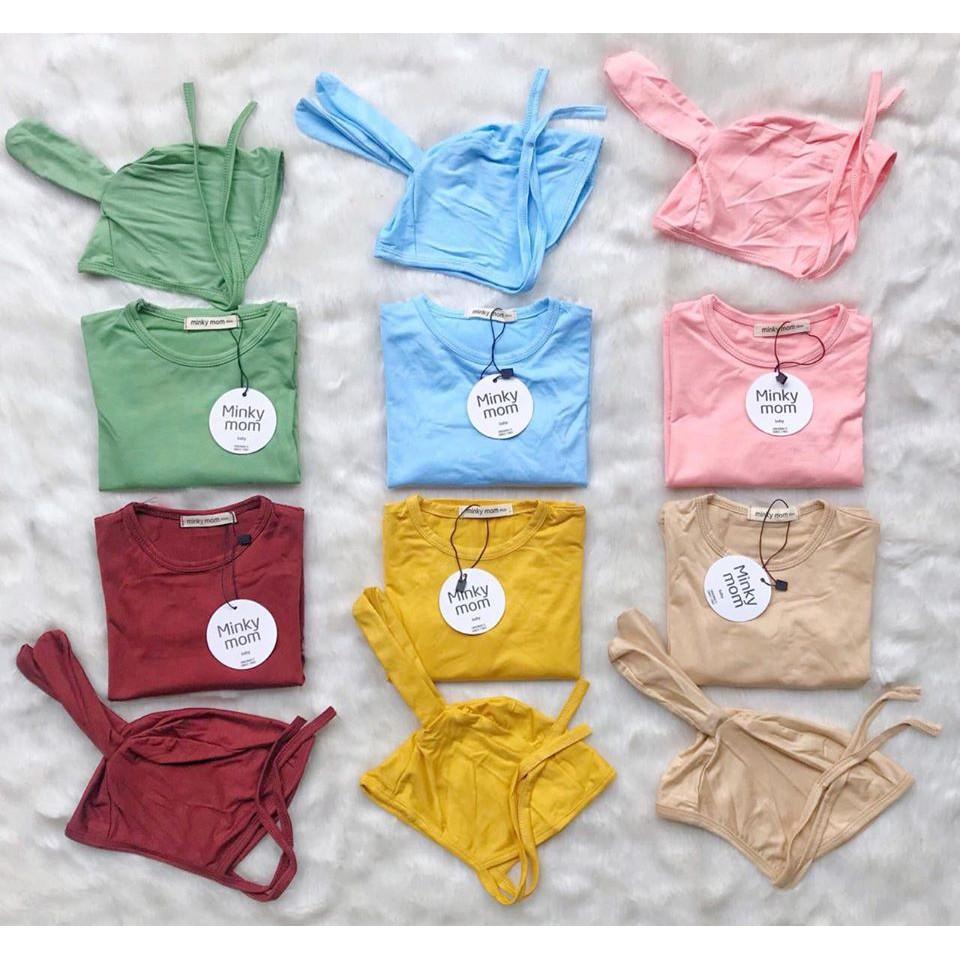 Bộ dài tay kèm nón tai thỏ cho bé Minky Mom đồ bộ thu đồng mũ tai thỏ cho bé minky xìn xò giá gốc tân xưởng
