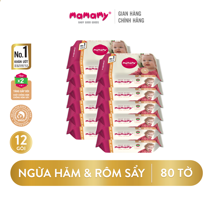 Combo 12 gói khăn ướt Mamamy 80 tờ/gói an toàn cho bé