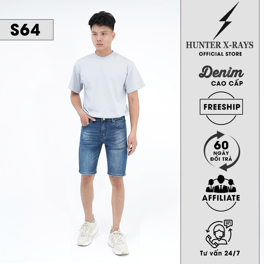 Quần Short Jeans Nam Cao Cấp HUNTER X-RAYS Form Slimfit Màu Xanh S64