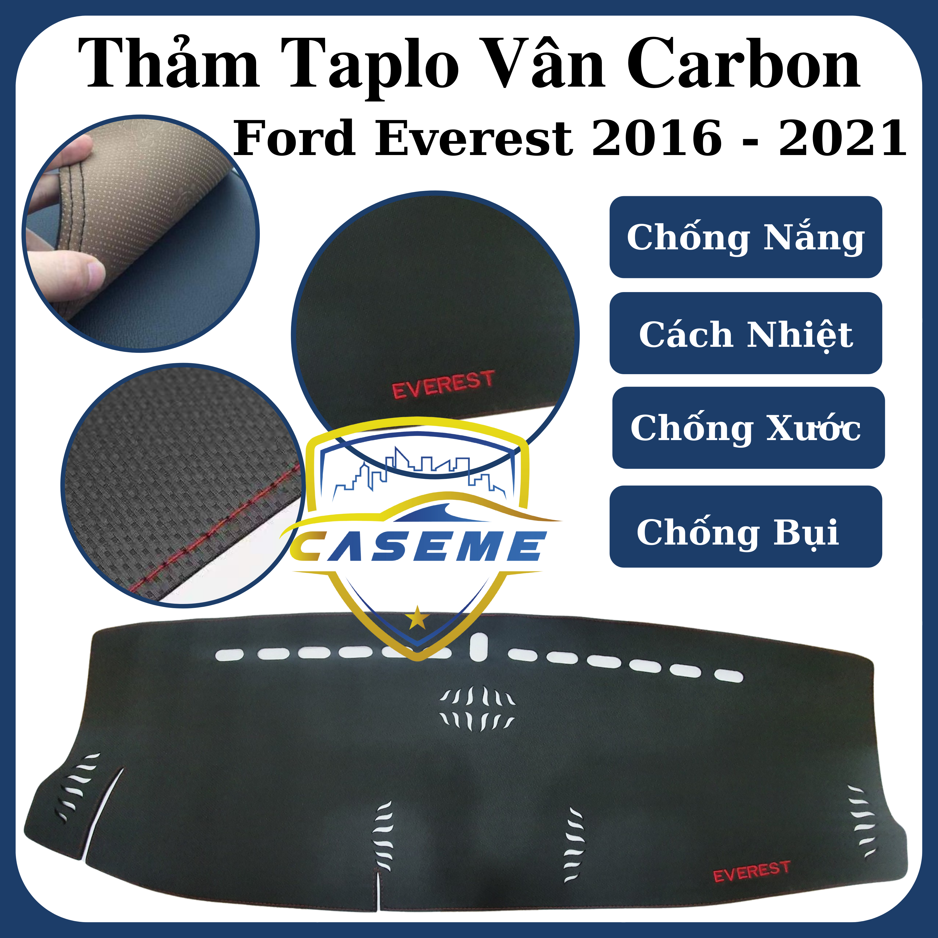 Thảm da taplo vân carbon cao cấp dành cho xe Ford Everest 2016 - 2021