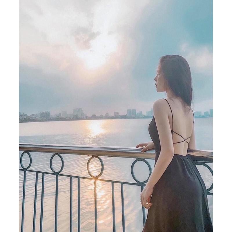 ĐẦM MAXI 2 DÂY ĐAN CHÉO LƯNG 2 MÀU