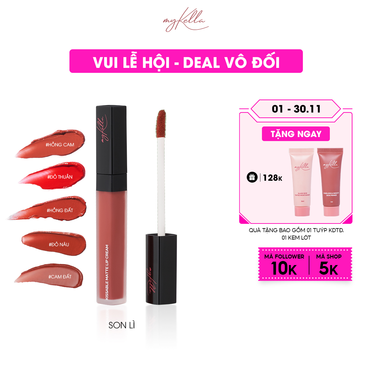 Siêu Combo 6 myKella - Son Lì + Kem Lót + Kem Dưỡng Trang Điểm