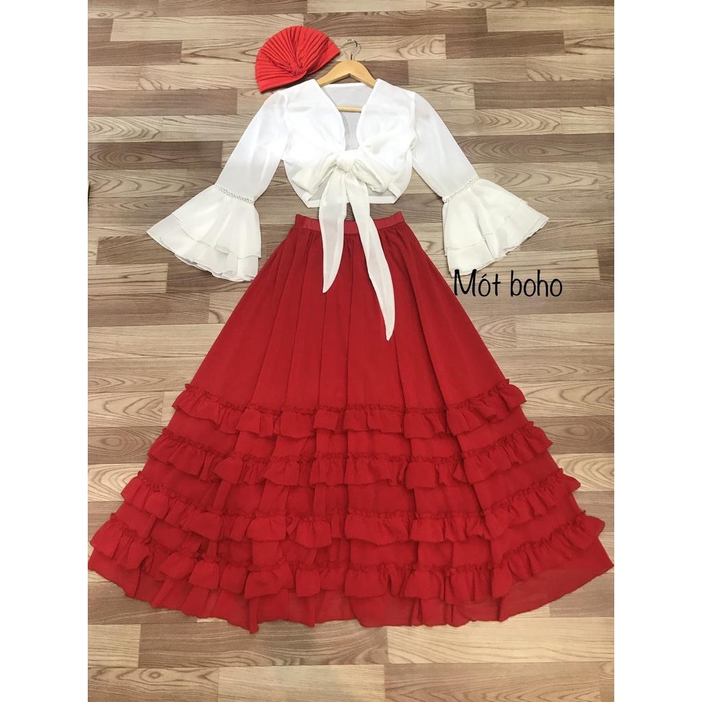 Áo voan tay loe buộc nơ