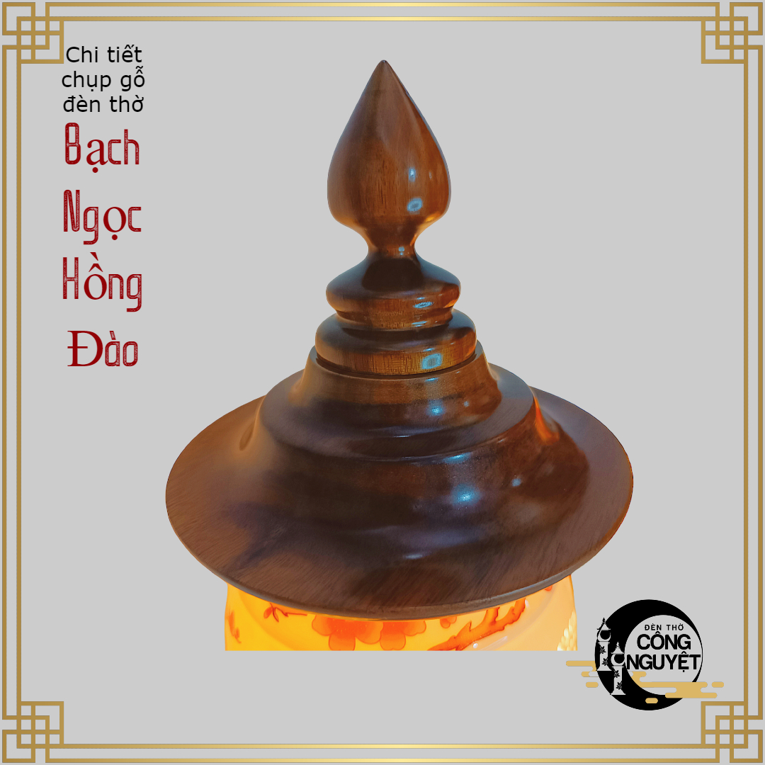 Đôi đèn thờ gỗ sứ cao cấp BẠCH NGỌC HỒNG ĐÀO