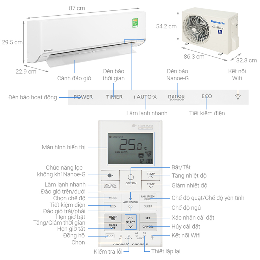 Máy lạnh Panasonic Inverter 1.5 HP CU/CS-XU12ZKH-8 - Chỉ giao HCM