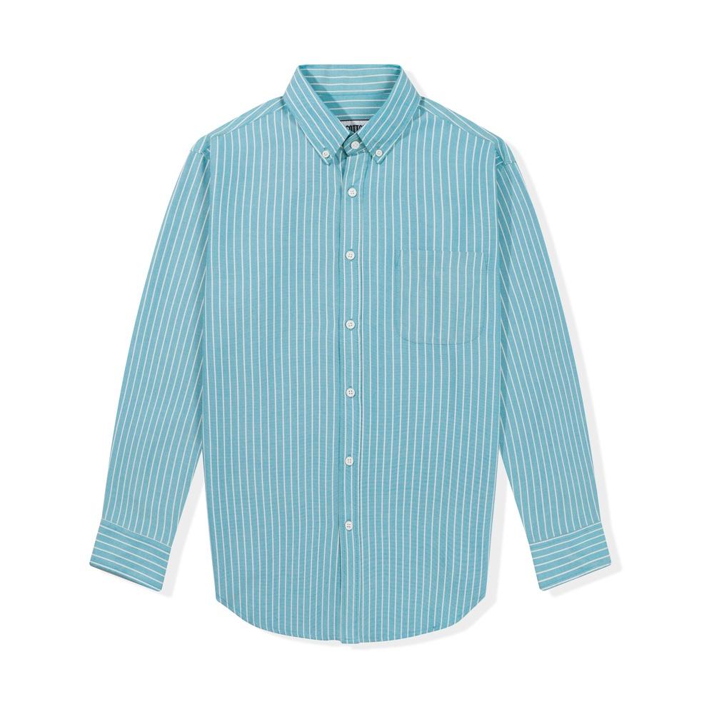 Áo Sơ Mi Nam Dài Tay Xanh Lục Lam Phối Sọc BY COTTON Blue Cyan Stripes Oxford