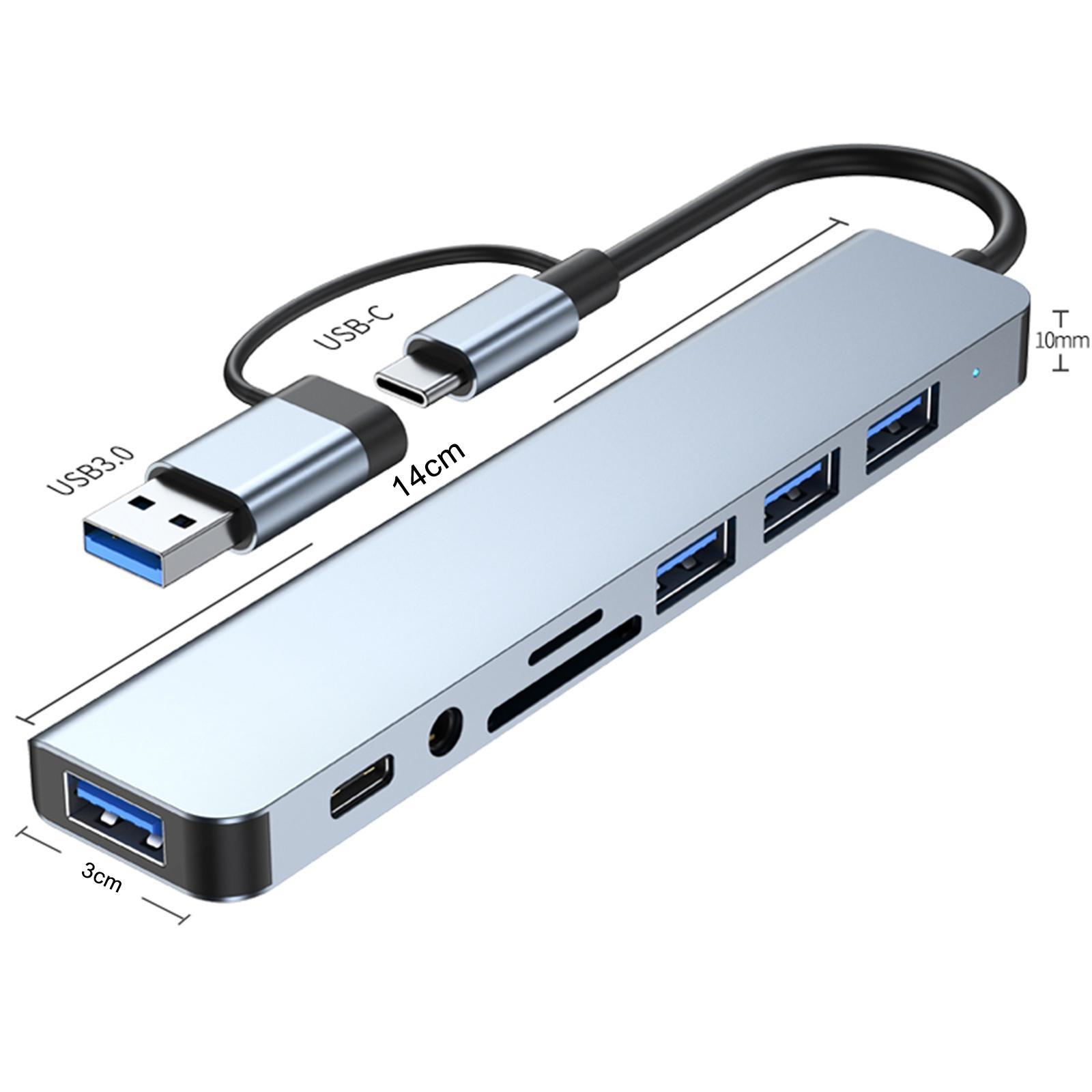 USB Type C Hub Adapter, Laptop Docking Station, USB3.0 USB C Aluminum Alloy 8 in 1 8 Port Hub Multiport Adapter for Type C Notebooks