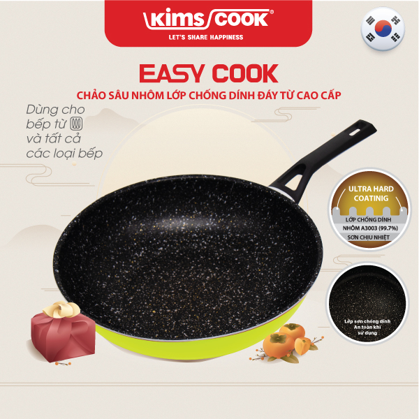 Chảo sâu KIMS COOK Easy Cook hợp kim nhôm chống dính vân đá đáy từ