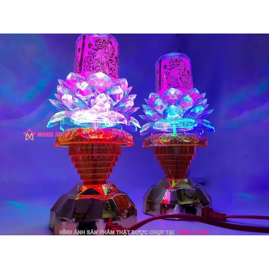 Đèn thờ hoa sen hai chế độ xoay có đèn LED tự động đổi màu, đèn thờ cúng hoa sen