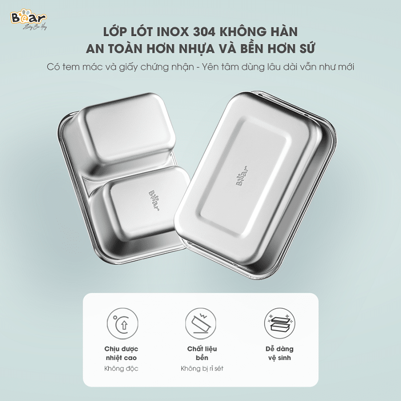 Hộp Cơm Cắm Điện Sothing Bear SB-HC12L, Dung Tích 1,2L, 2 Tầng, 3 Ngăn, Hâm Nóng Cực Nhanh, Ruột Inox 304 An Toàn- Hàng Chính Hãng