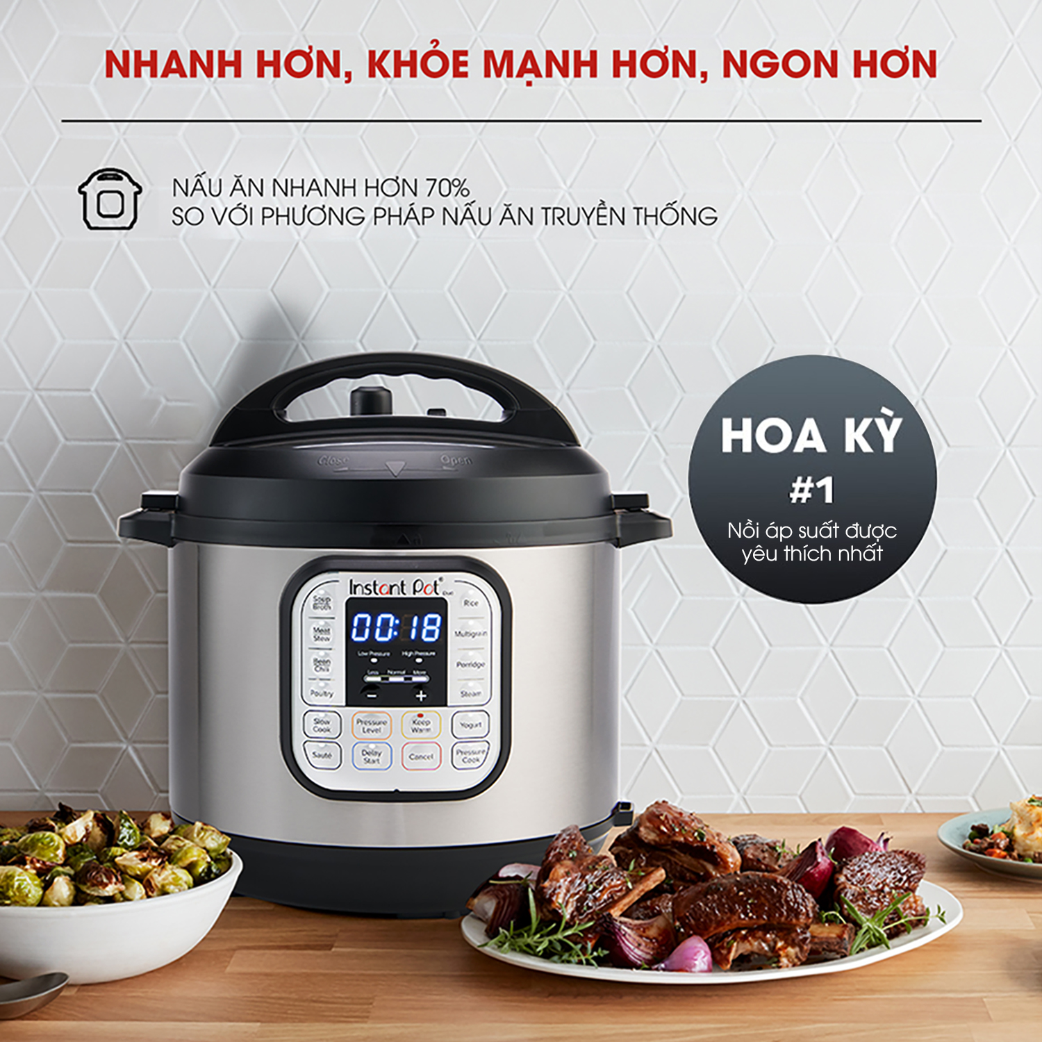 Nồi Áp Suất Điện Đa Năng INSTANT POT DUO 60 V5 7-in-1, Dung Tích 5.7L - Hàng Chính Hãng