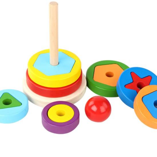 Đồ chơi tháp cầu vồng xếp lồng 2 lớp Jenga cho bé