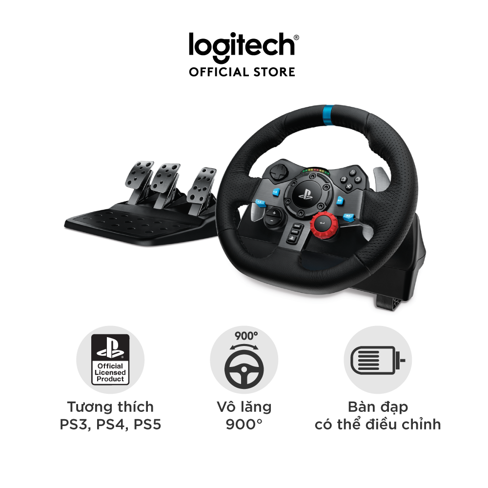 Vô lăng đua xe Logitech G29 Driving Force và bàn đạp thép không gỉ, tay lái bọc da thủ công, phù hợp PS5, PS4, PC, Mac -Hàng chính hãng