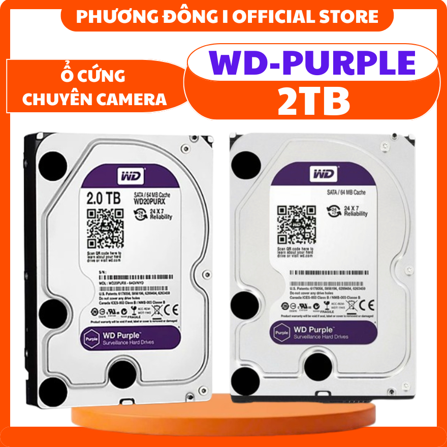 Ổ CỨNG WESTERN DIGITAL PURPLE 2TB 64MB CACHE, 3.5 INCH SATA III - GHI HÌNH LIÊN TỤC, TỐC ĐỘ ỔN ĐỊNH - HÀNG CHÍNH HÃNG